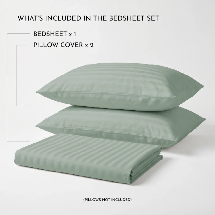 300TC Stripes Bedsheet Sage