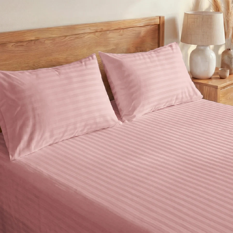 300TC Stripes Bedsheet Single Cameo Rose