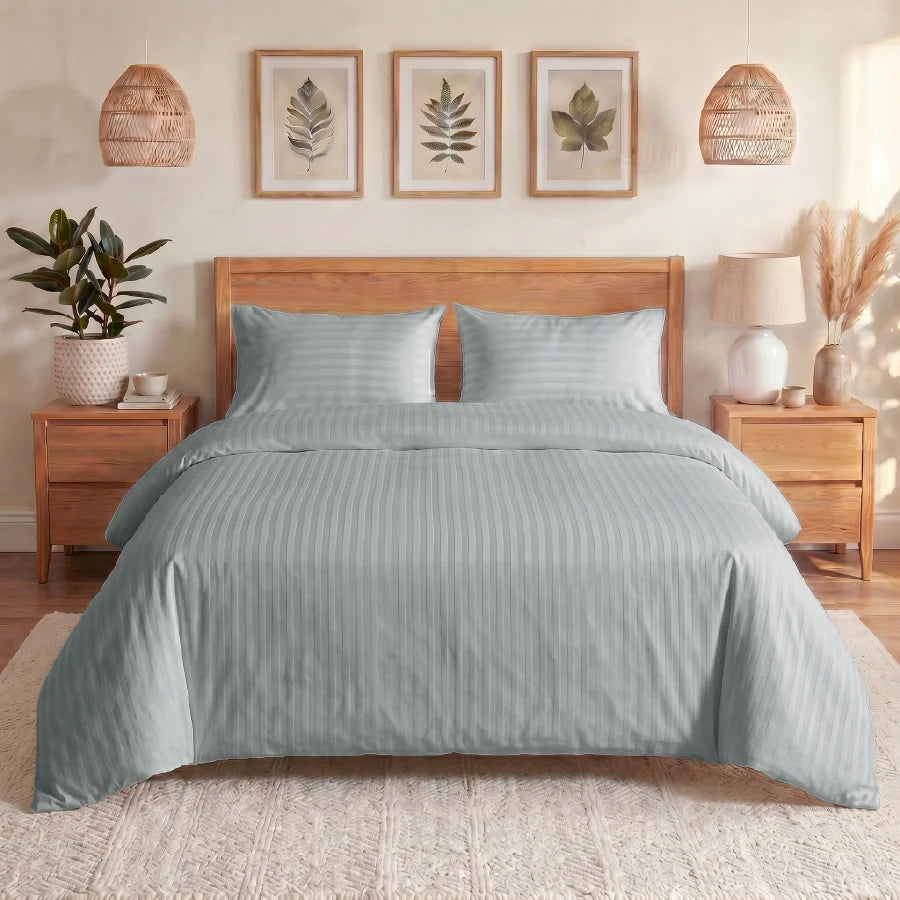 300TC Stripes Duvet Cover Light Grey