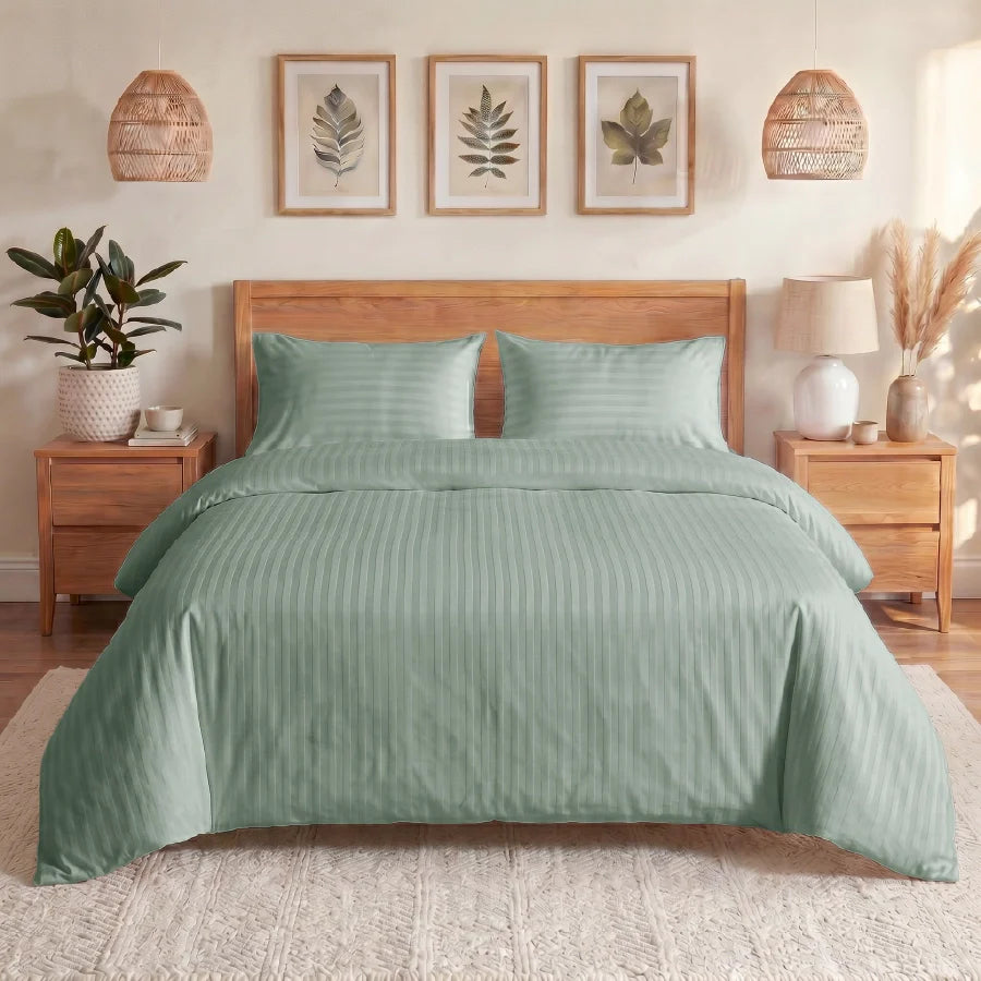 300TC Stripes Duvet Cover Sage Green