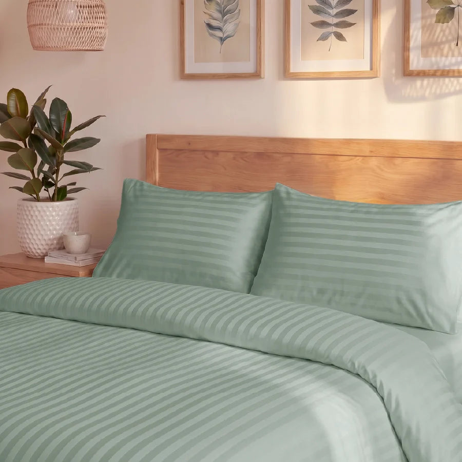 300TC Stripes Duvet Cover Sage Green