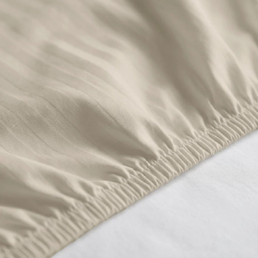300TC Stripes Fitted Bedsheet Beige