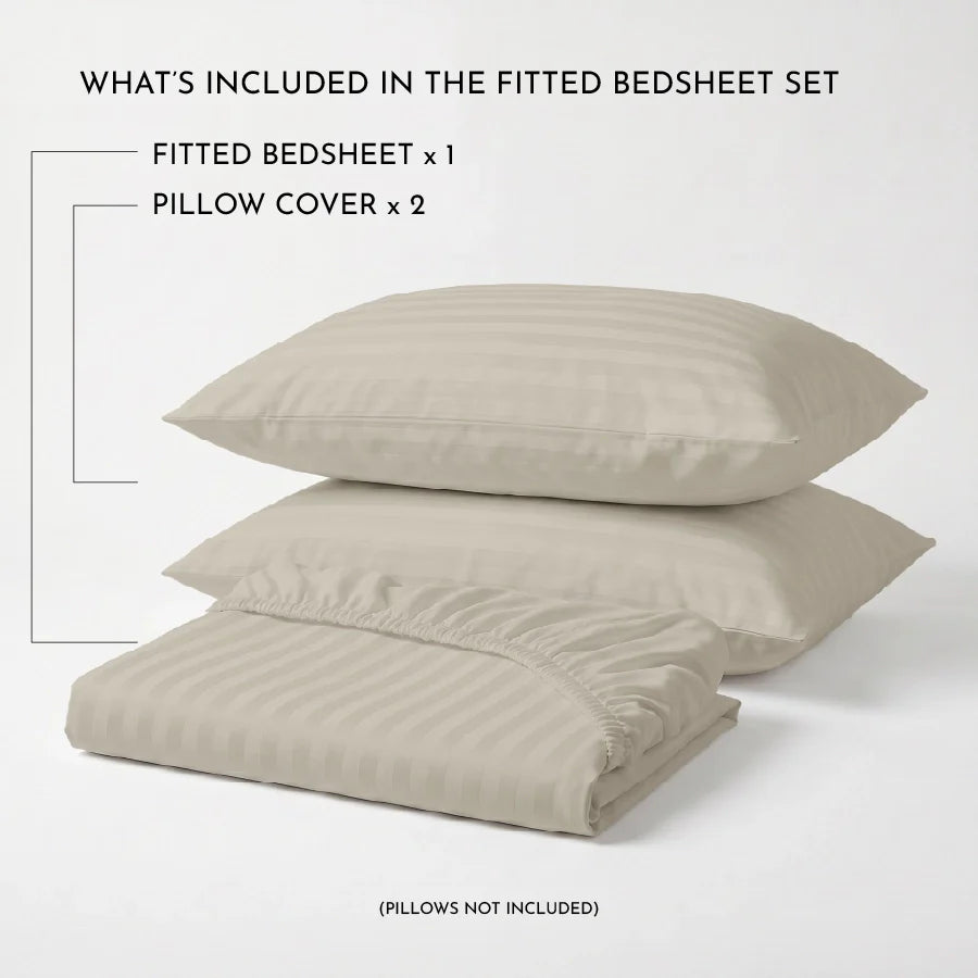 300TC Stripes Fitted Bedsheet Beige