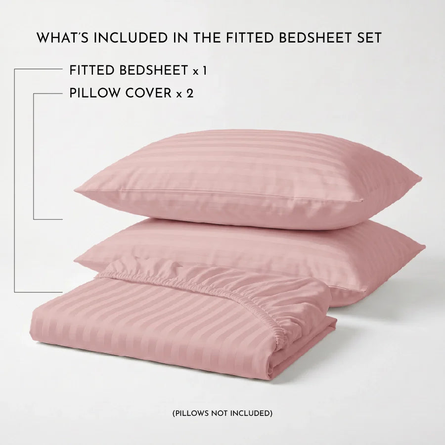 300TC Stripes Fitted Bedsheet Cameo Rose