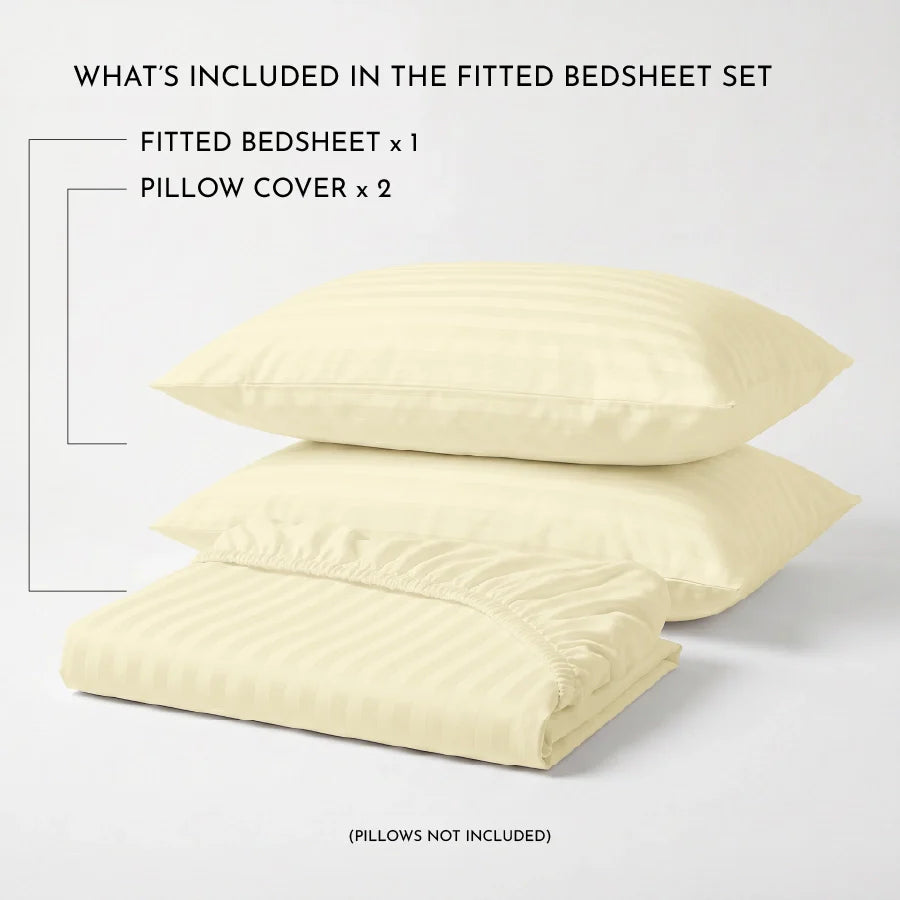 300TC Stripes Fitted Bedsheet Ivory