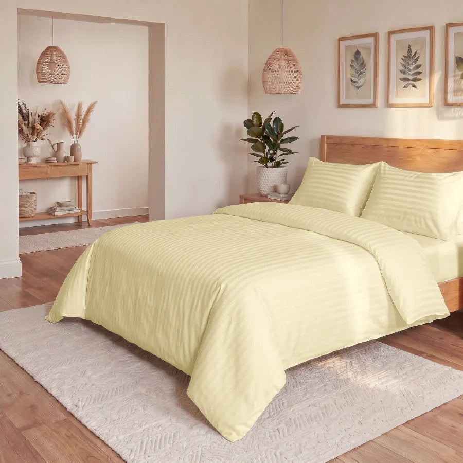 300TC Stripes Fitted Bedsheet Ivory