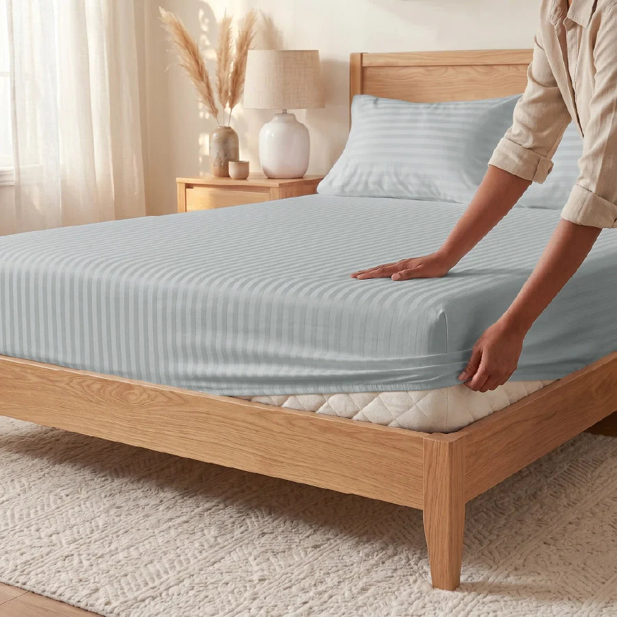 300TC Stripes Fitted Bedsheet Light Grey
