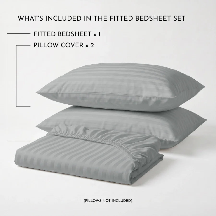300TC Stripes Fitted Bedsheet Light Grey