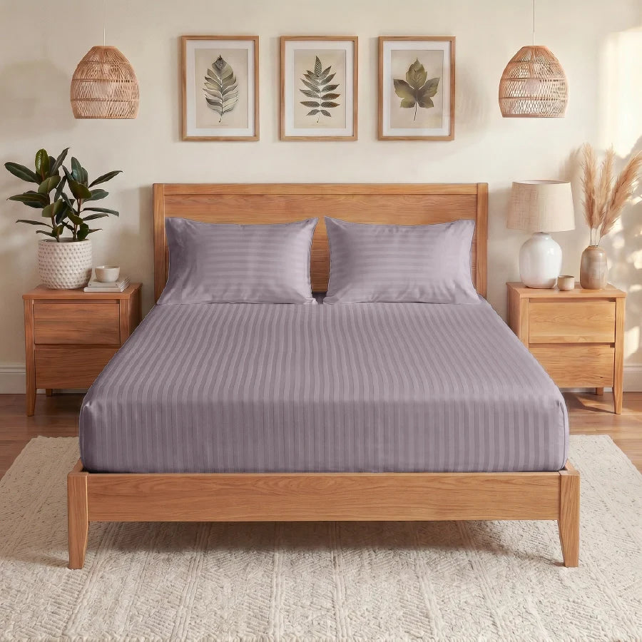 300TC Stripes Fitted Bedsheet Lilac