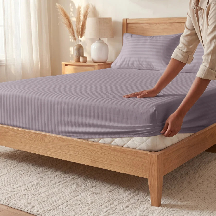 300TC Stripes Fitted Bedsheet Lilac