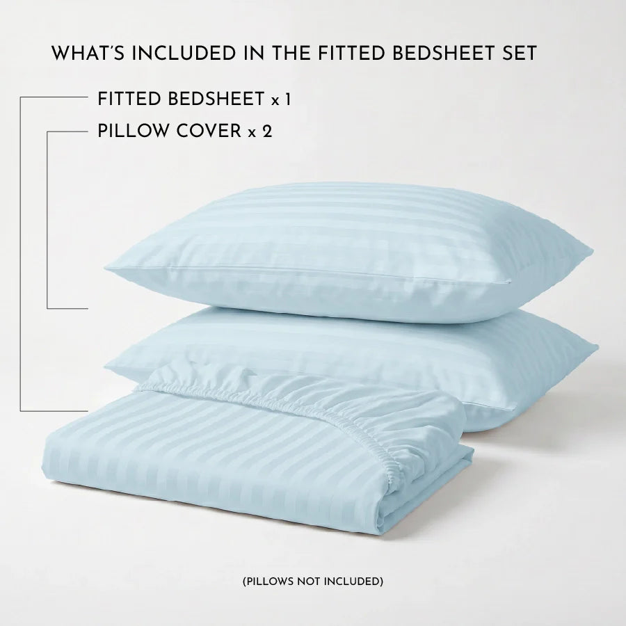 300TC Stripes Fitted Bedsheet Pale Blue