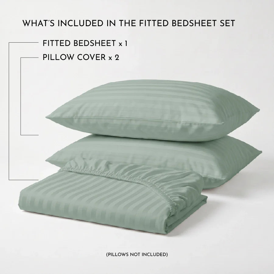 300TC Stripes Fitted Bedsheet Sage Green