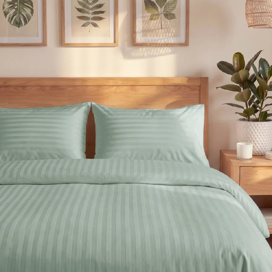 300TC Stripes Pillow Case Sage Green