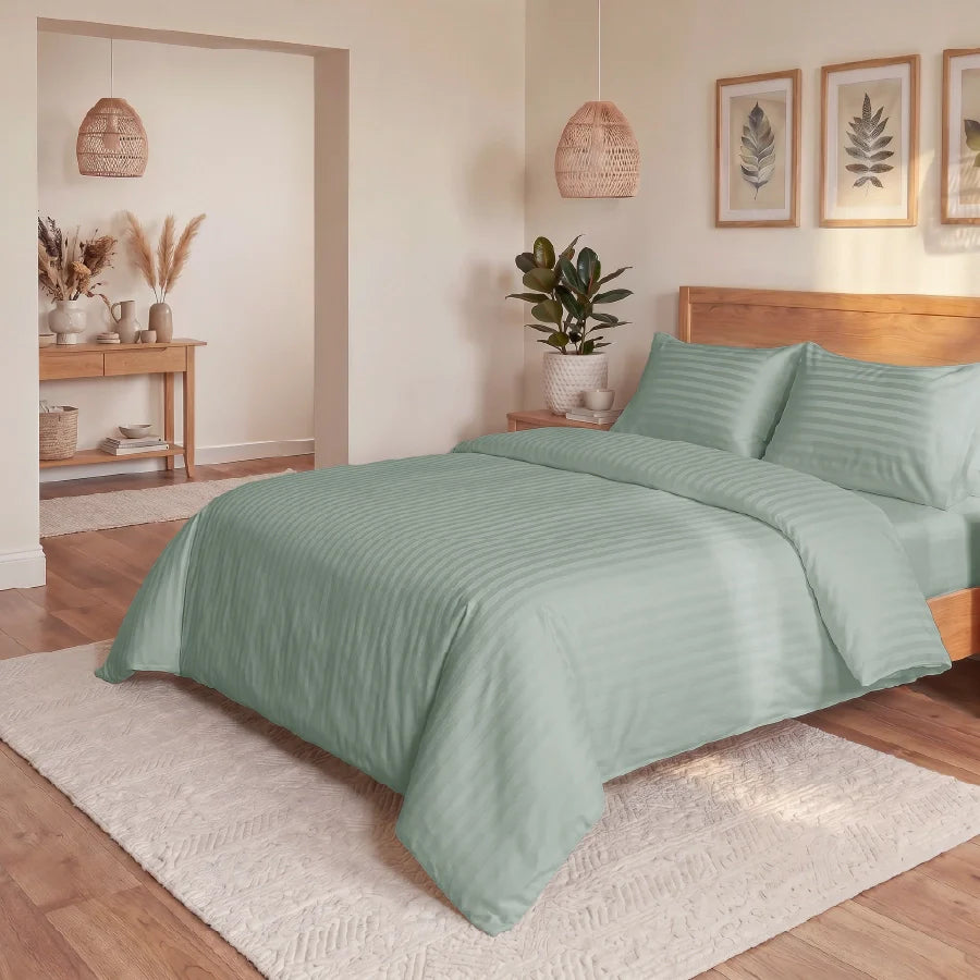 300TC Stripes Pillow Case Sage Green