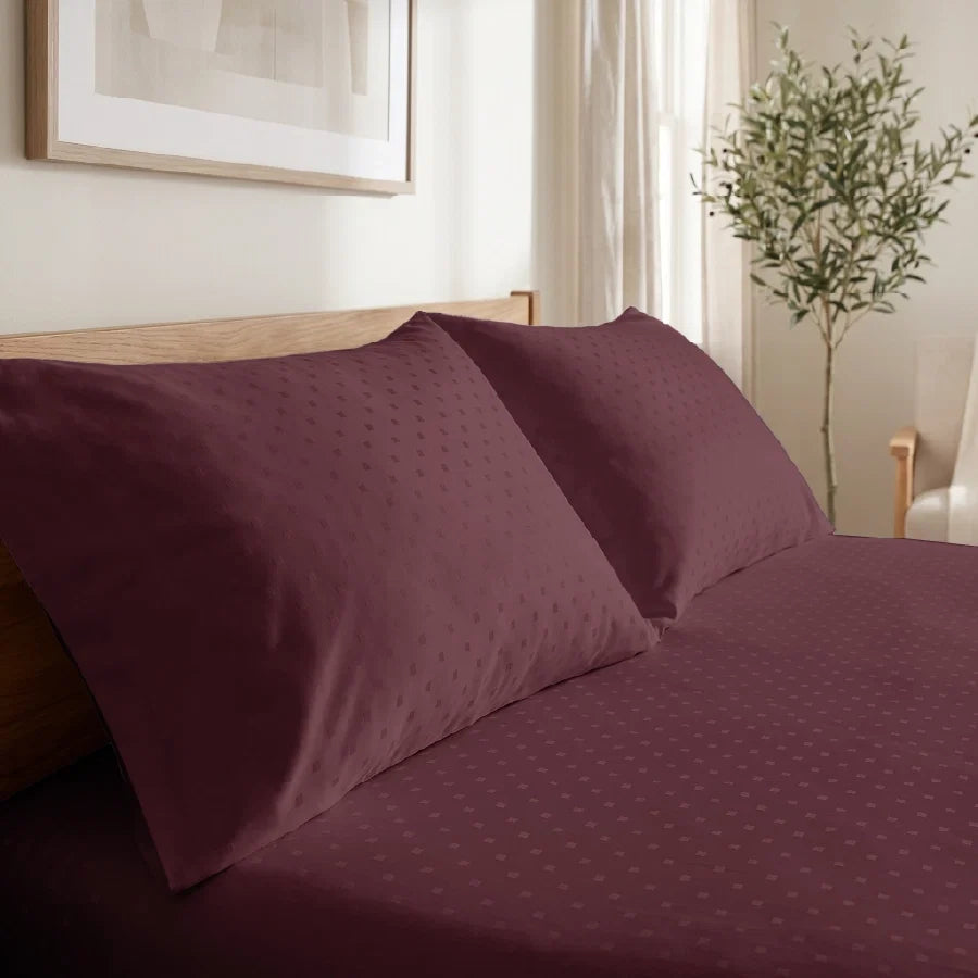 Bedding Bundle | Bedsheet Set with Duvet Cover | Swiss Dot | 300TC - Swiss-Dot-Merlot