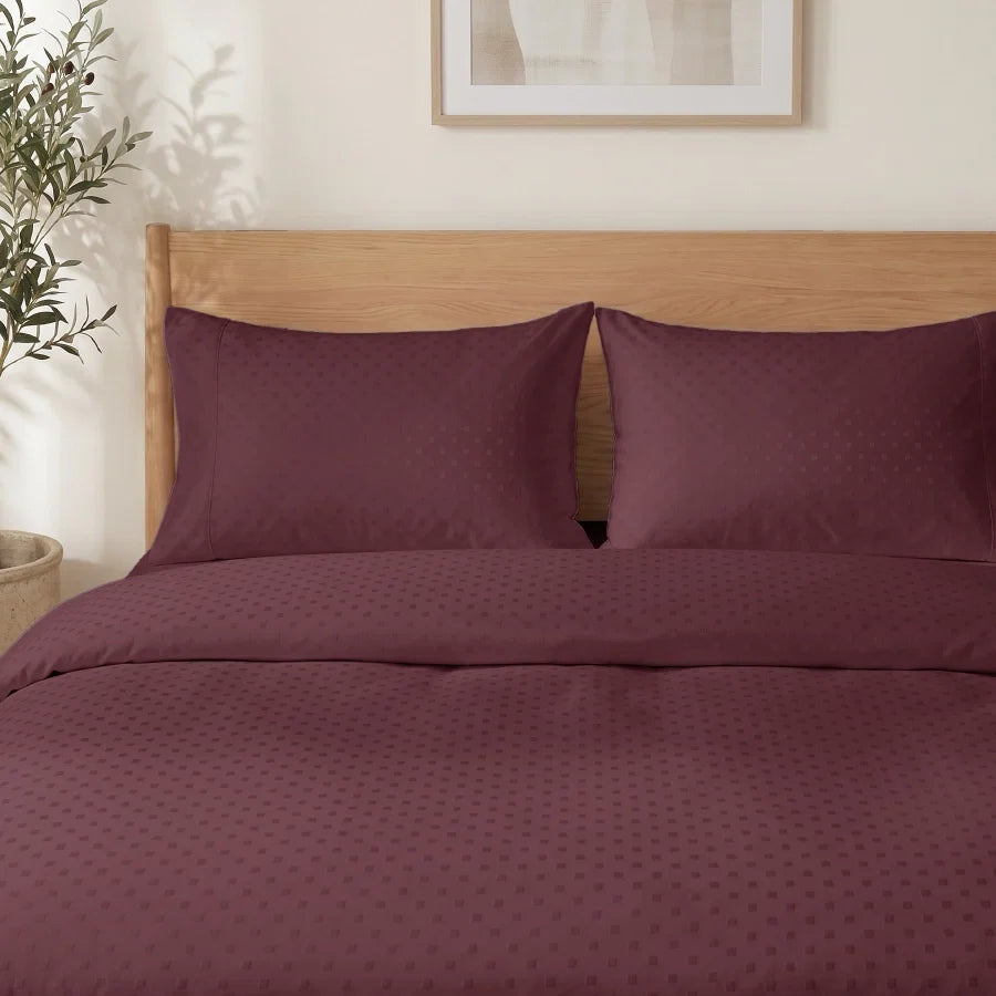 Bedding Bundle | Bedsheet Set with Duvet Cover | Swiss Dot | 300TC - Swiss-Dot-Merlot