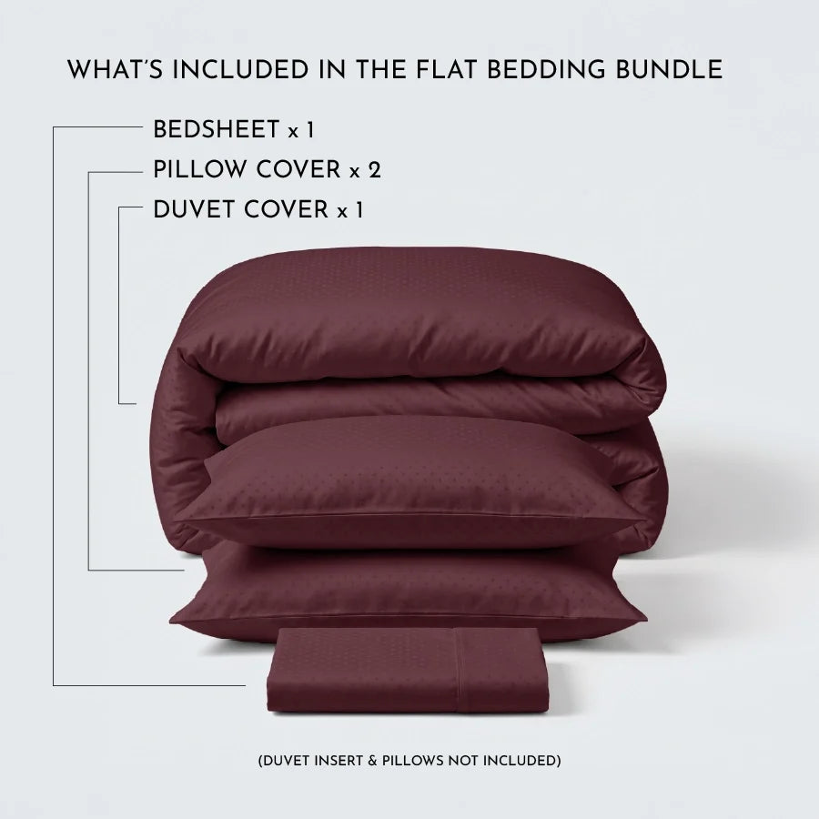 Bedding Bundle | Bedsheet Set with Duvet Cover | Swiss Dot | 300TC - Swiss-Dot-Merlot