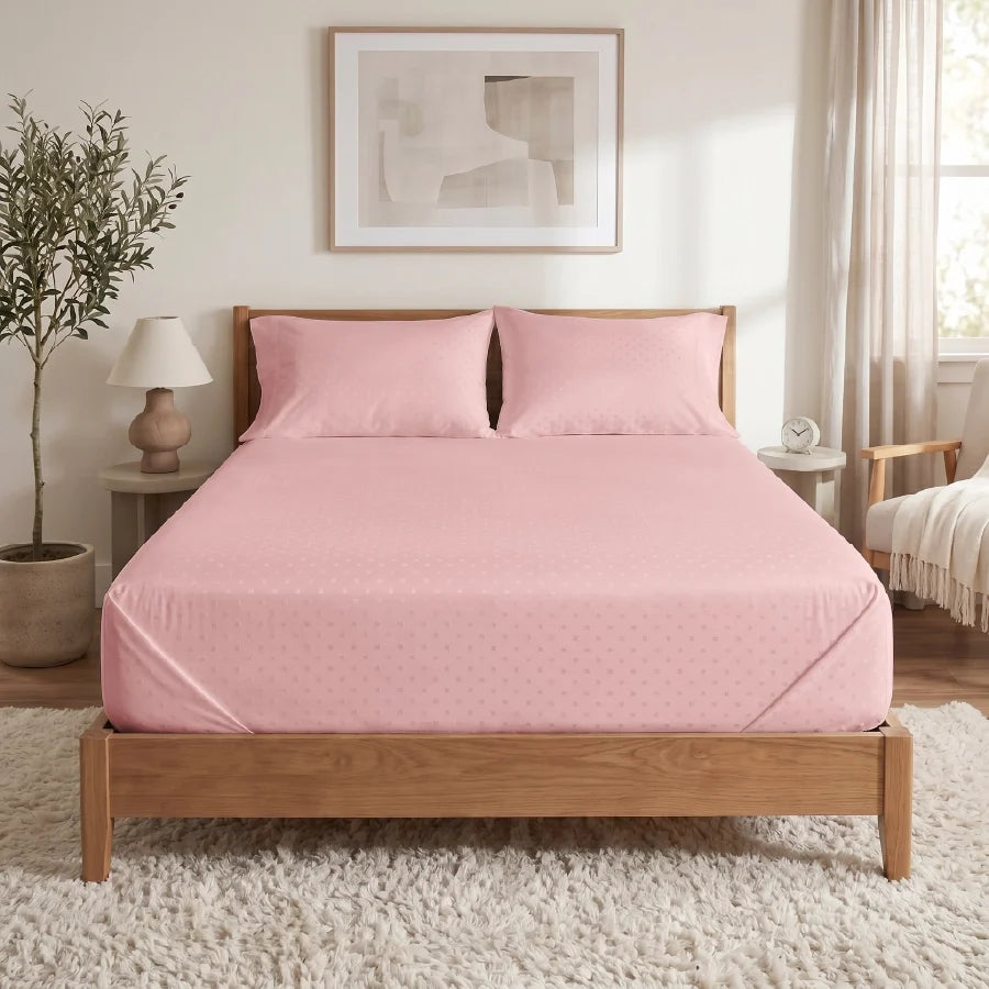 Duvet Cover | Swiss Dot | 100% Cotton | Size : Double | 300TC - Swiss-Dot-Cameo-Rose