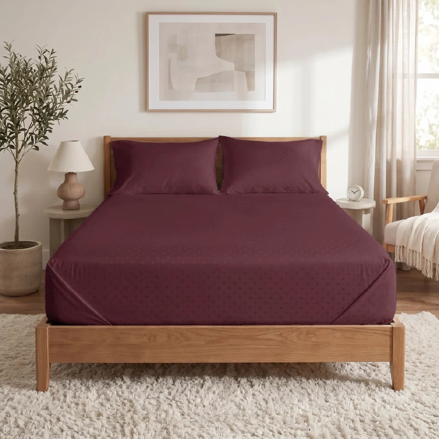Duvet Cover | Swiss Dot | 100% Cotton | Size : Double | 300TC - Swiss-Dot-Merlot