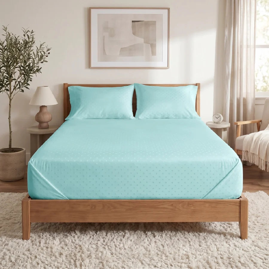 Duvet Cover | Swiss Dot | 100% Cotton | Size : Double | 300TC - Swiss-Dot-Pale-Turquoise