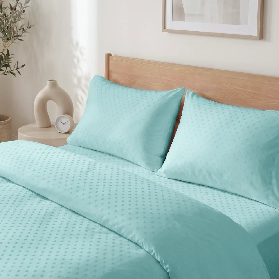 Duvet Cover | Swiss Dot | 100% Cotton | Size : Double | 300TC - Swiss-Dot-Pale-Turquoise