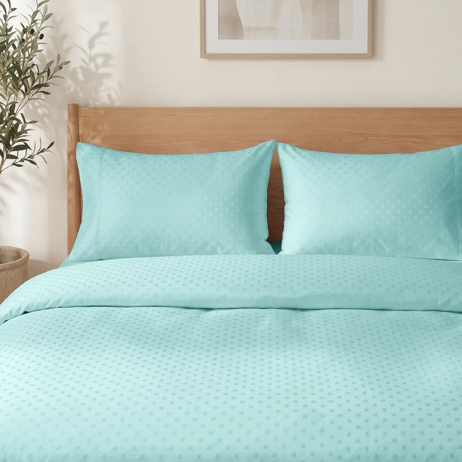 Duvet Cover | Swiss Dot | 100% Cotton | Size : Double | 300TC - Swiss-Dot-Pale-Turquoise