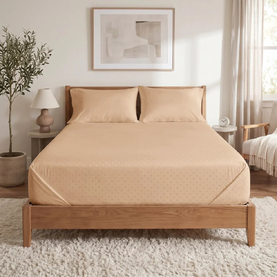 Duvet Cover | Swiss Dot | 100% Cotton | Size : Double | 300TC - Swiss-Dot-Toasted-Almond