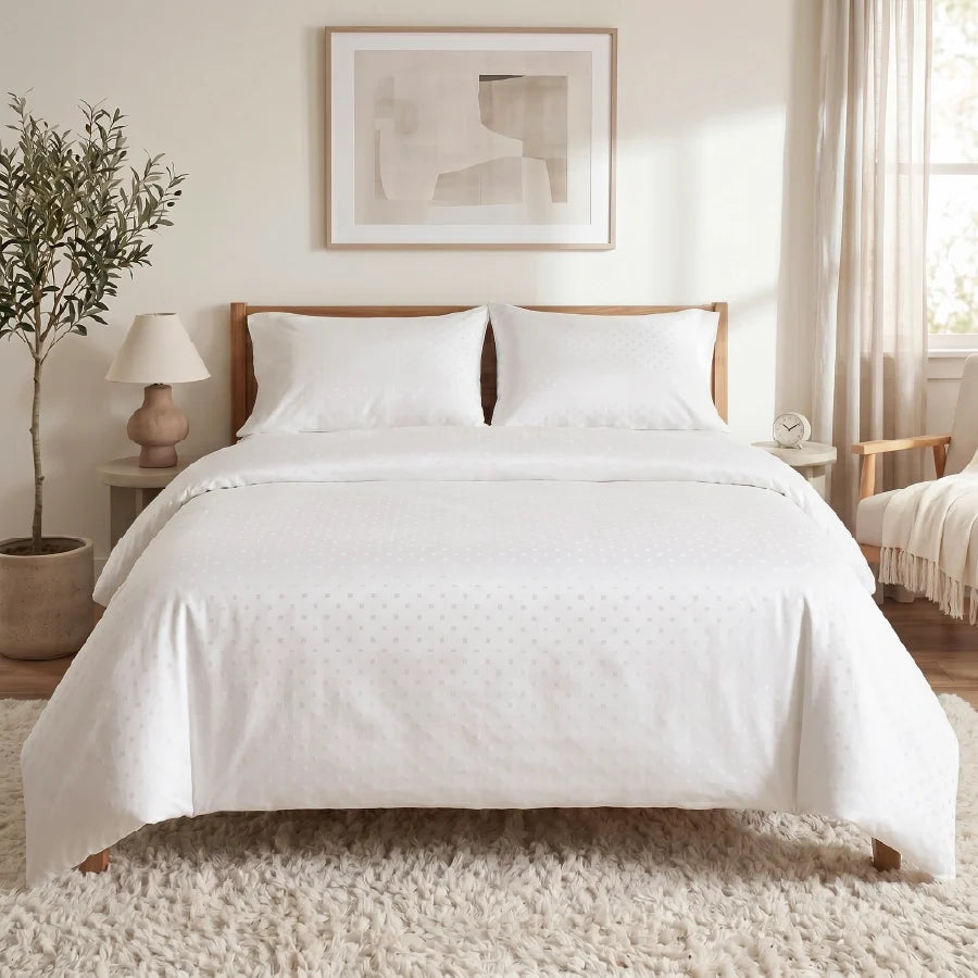 Duvet Cover | Swiss Dot | 100% Cotton | Size : Double | 300TC - Swiss-Dot-White