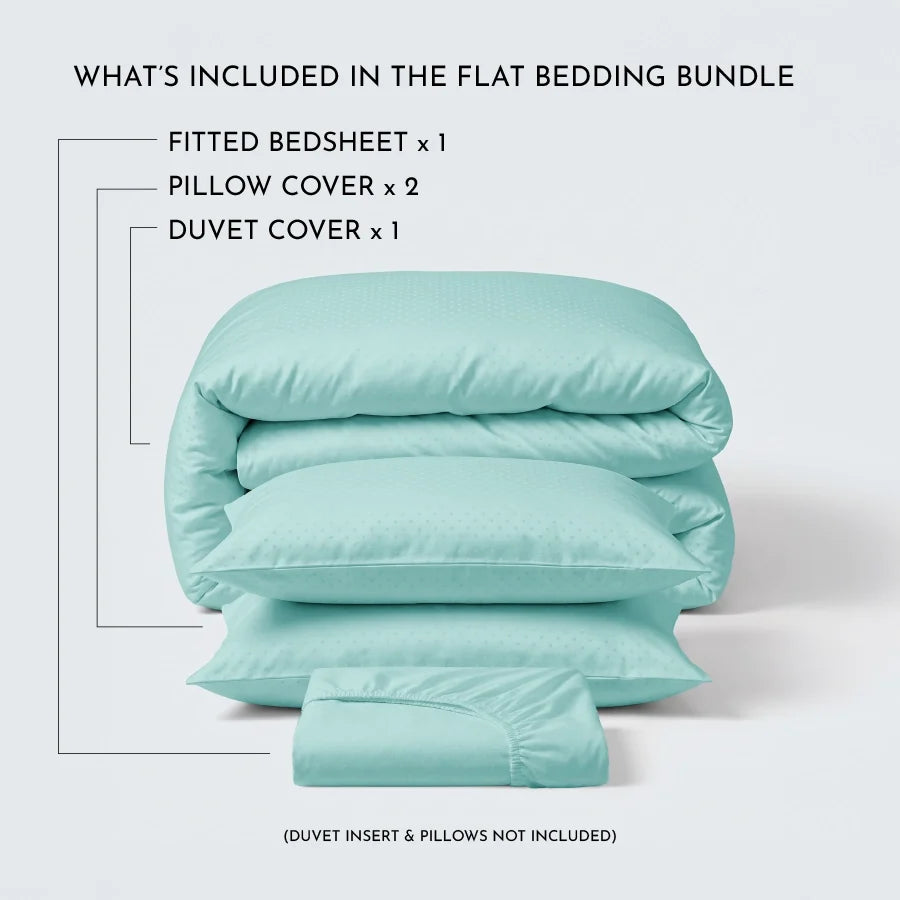 Bedding Bundle | Swiss Dot | 100% Cotton Fitted Bedsheet Set with Duvet Cover | 300TC - Swiss-Dot-Pale-Turquoise