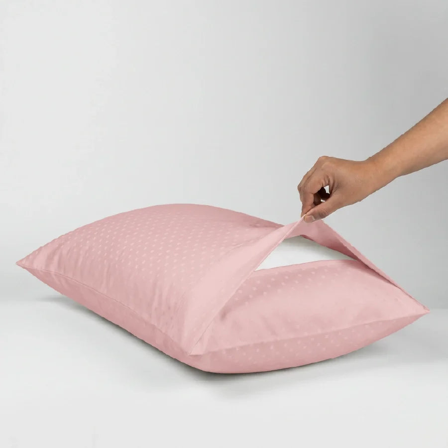 Pillow Cover | Swiss Dot | 100% Cotton | Pack of 2 Pillow Cases | 300TC - Swiss-Dot-Cameo-Rose