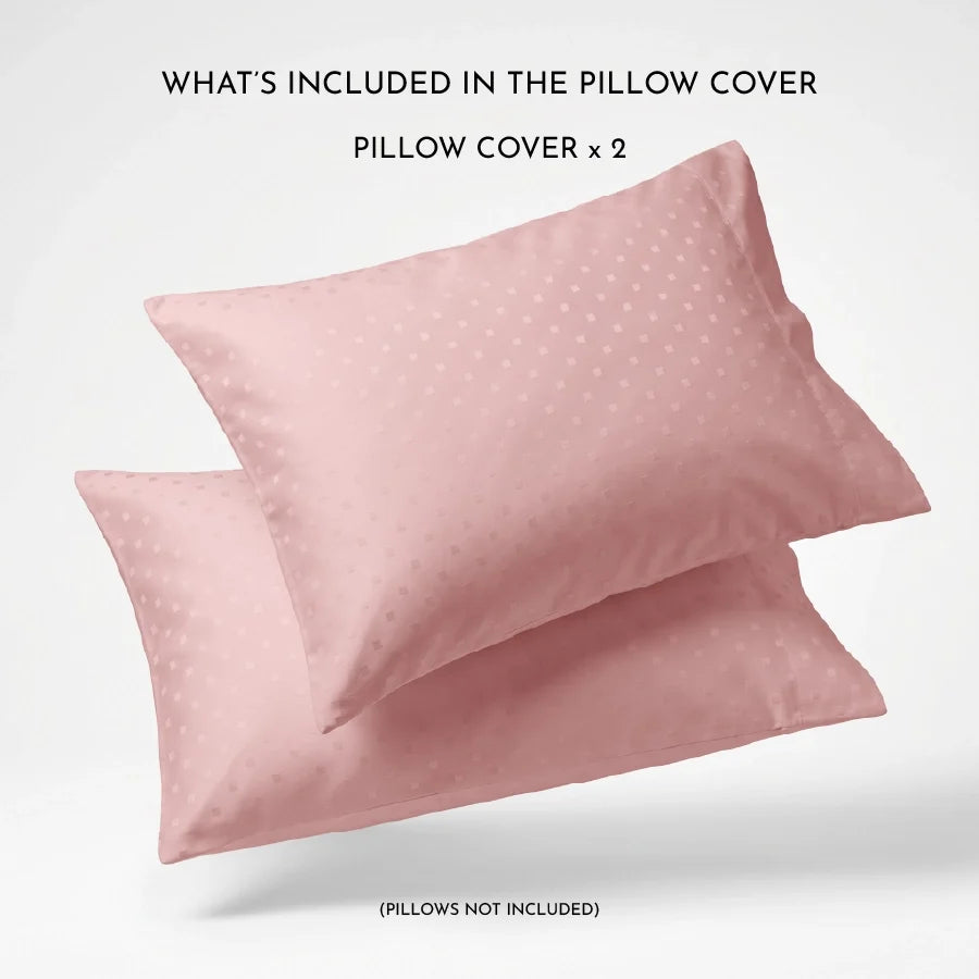 Pillow Cover | Swiss Dot | 100% Cotton | Pack of 2 Pillow Cases | 300TC - Swiss-Dot-Cameo-Rose