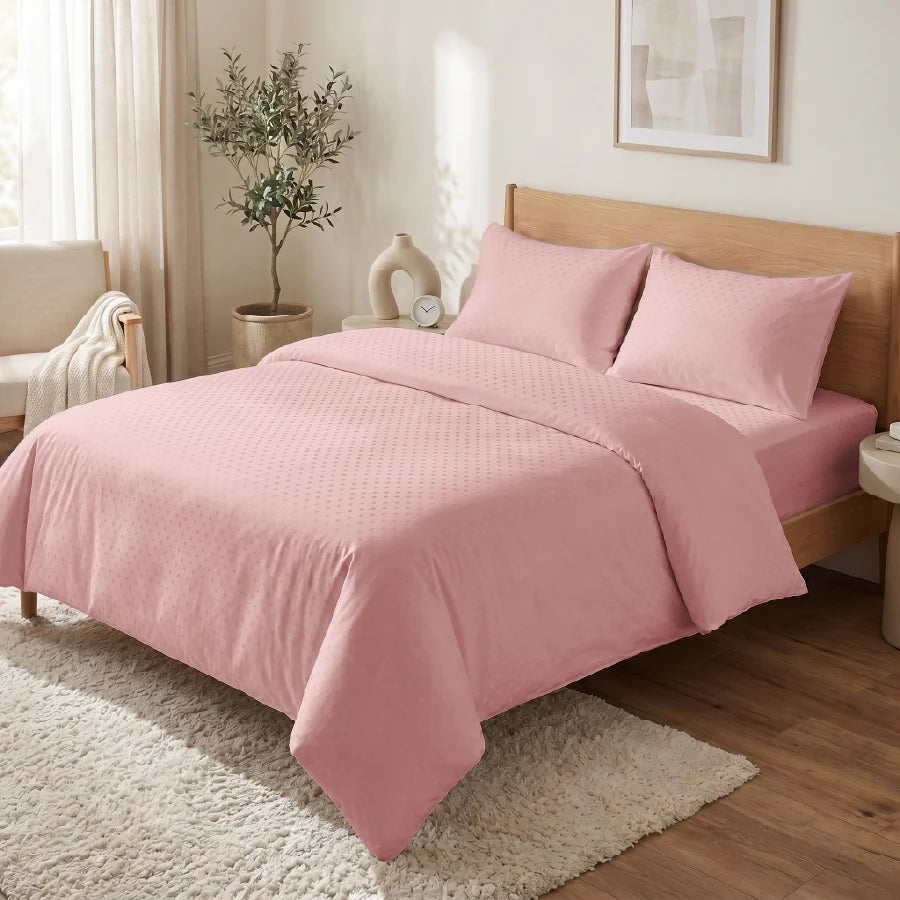 Pillow Cover | Swiss Dot | 100% Cotton | Pack of 2 Pillow Cases | 300TC - Swiss-Dot-Cameo-Rose