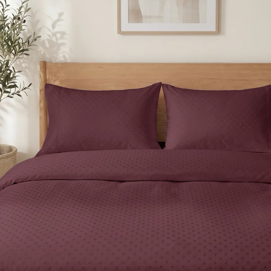 Pillow Cover | Swiss Dot | 100% Cotton | Pack of 2 Pillow Cases | 300TC - Swiss-Dot-Merlot
