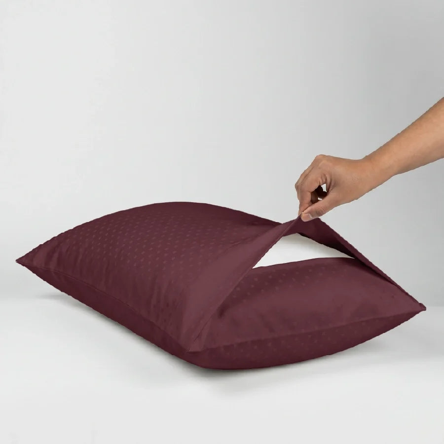 Pillow Cover | Swiss Dot | 100% Cotton | Pack of 2 Pillow Cases | 300TC - Swiss-Dot-Merlot