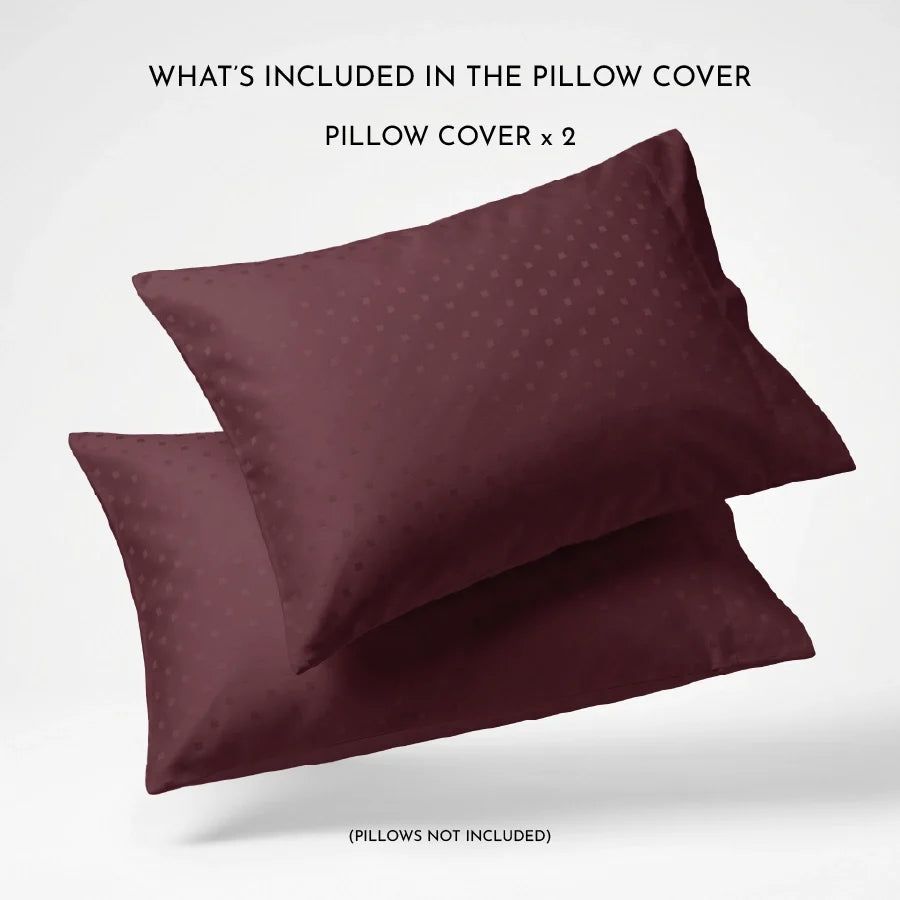Pillow Cover | Swiss Dot | 100% Cotton | Pack of 2 Pillow Cases | 300TC - Swiss-Dot-Merlot