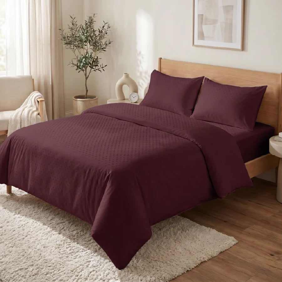 Pillow Cover | Swiss Dot | 100% Cotton | Pack of 2 Pillow Cases | 300TC - Swiss-Dot-Merlot