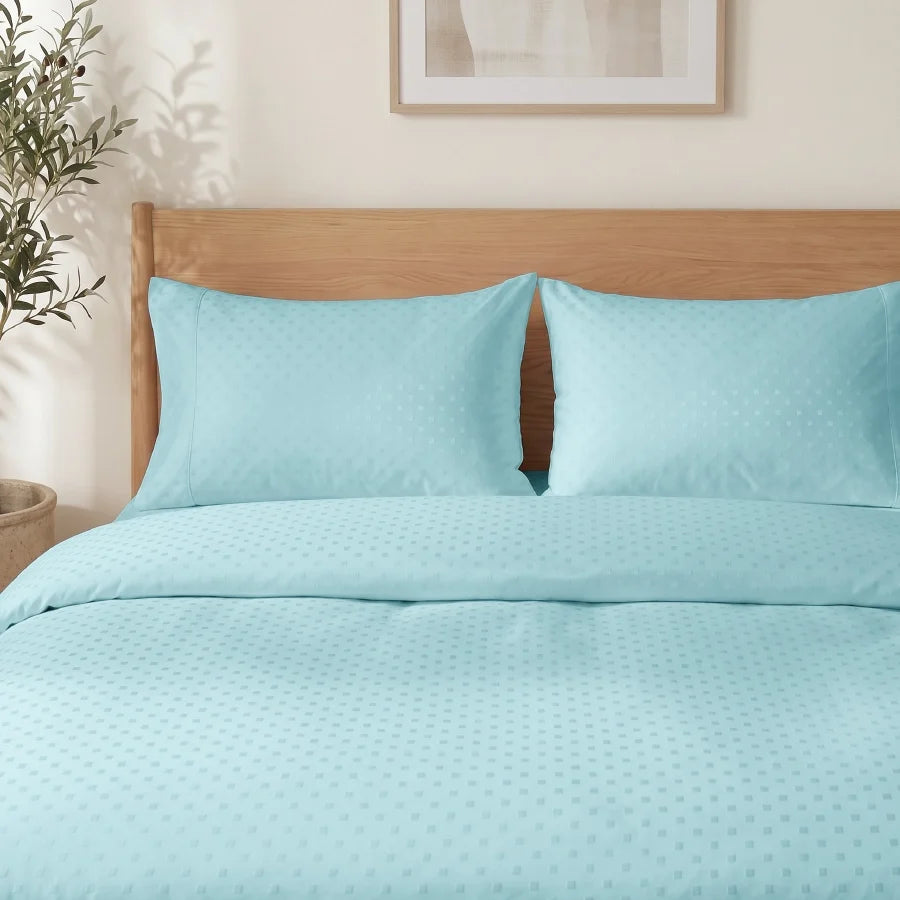 Pillow Cover | Swiss Dot | 100% Cotton | Pack of 2 Pillow Cases | 300TC - Swiss-Dot-Sky-Blue