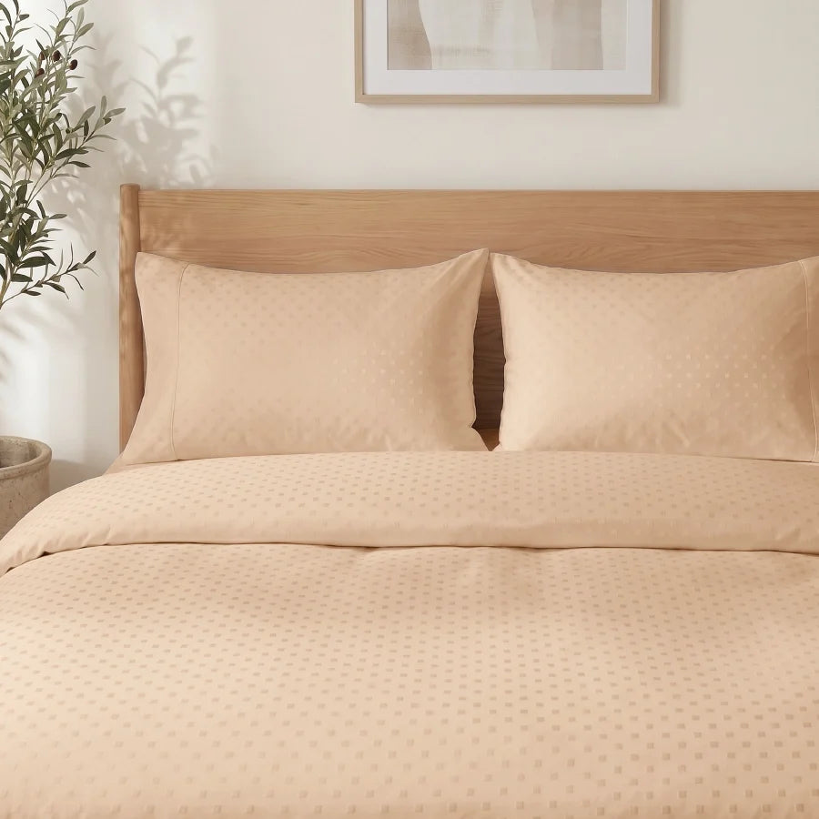 Pillow Cover | Swiss Dot | 100% Cotton | Pack of 2 Pillow Cases | 300TC - Swiss-Dot-Toasted-Almond