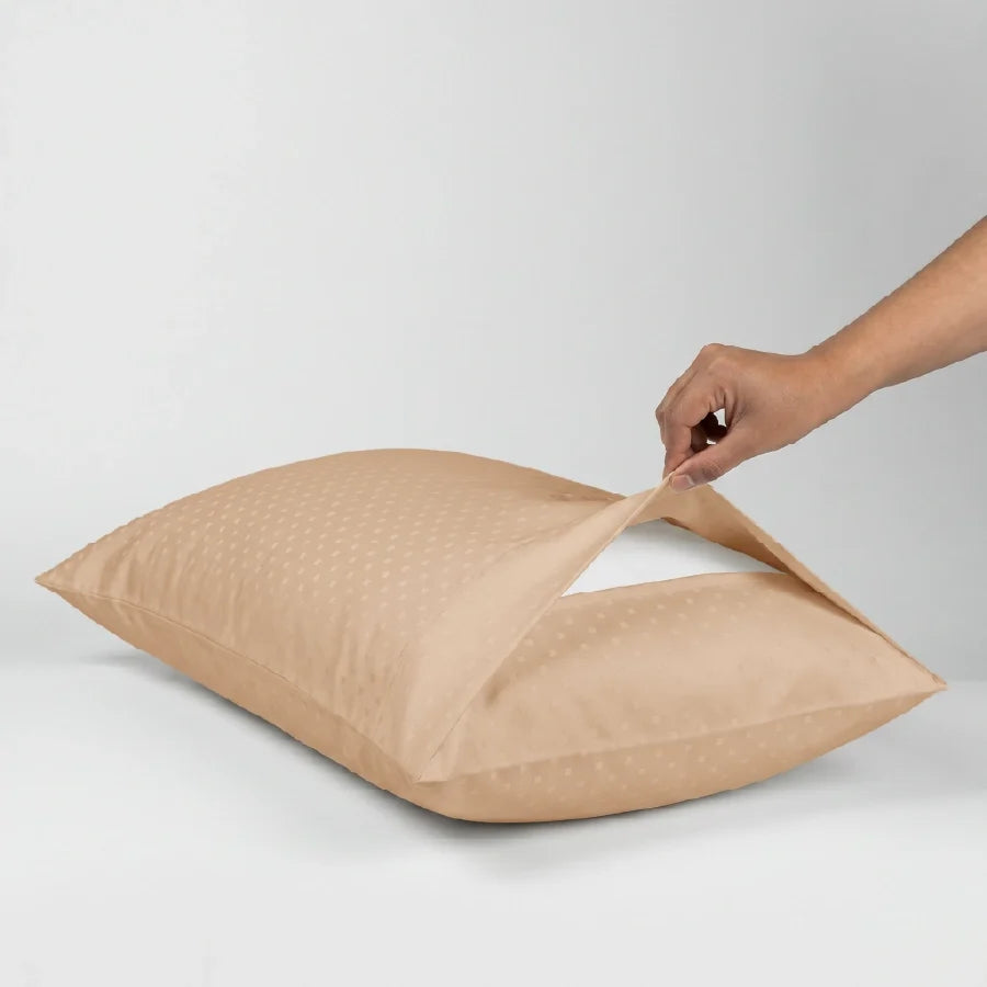 Pillow Cover | Swiss Dot | 100% Cotton | Pack of 2 Pillow Cases | 300TC - Swiss-Dot-Toasted-Almond