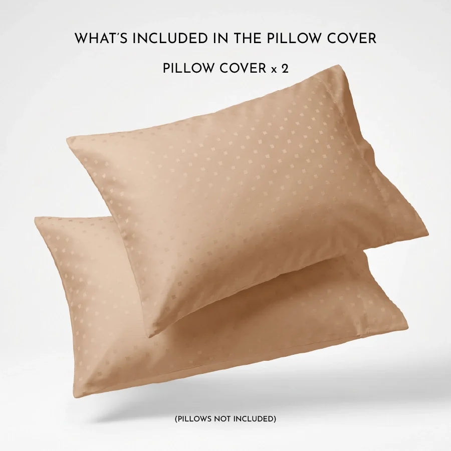 Pillow Cover | Swiss Dot | 100% Cotton | Pack of 2 Pillow Cases | 300TC - Swiss-Dot-Toasted-Almond