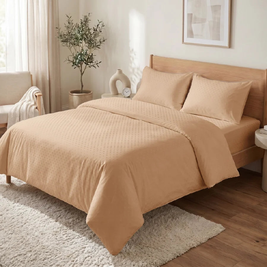 Pillow Cover | Swiss Dot | 100% Cotton | Pack of 2 Pillow Cases | 300TC - Swiss-Dot-Toasted-Almond