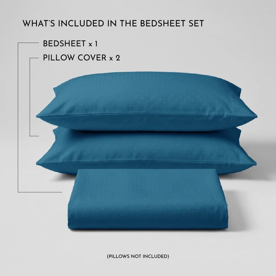Bedsheet Set | Swiss Dot | 100% Cotton King Size Bedsheet + 2 Pillow Cases | 300TC - Swiss-Dot-Azure-Blue