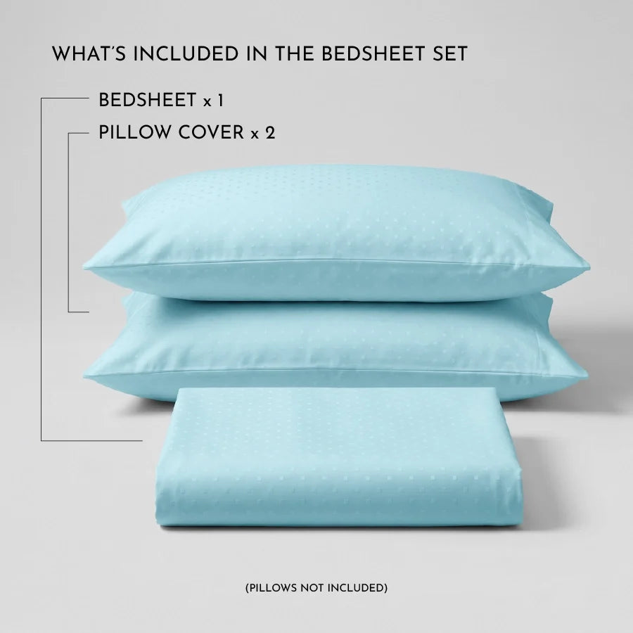 Bedsheet Set | Swiss Dot | 100% Cotton King Size Bedsheet + 2 Pillow Cases | 300TC - Swiss-Dot-Sky-Blue