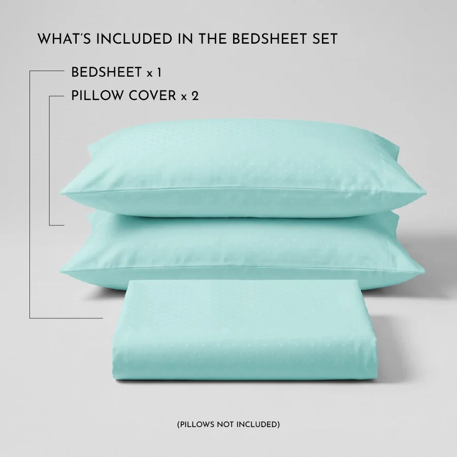 Bedsheet Set | Swiss Dot | 100% Cotton King Size Bedsheet + 2 Pillow Cases | 300TC - Swiss-Dot-Pale-Turquoise