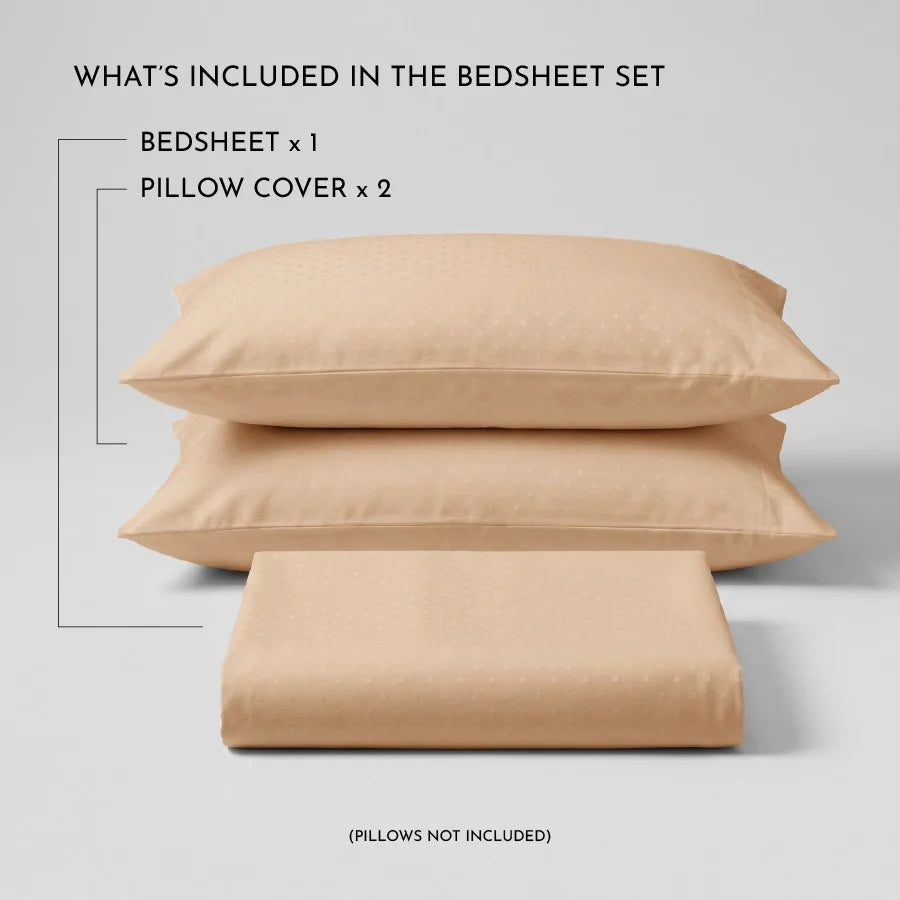 Bedsheet Set | Swiss Dot | 100% Cotton King Size Bedsheet + 2 Pillow Cases | 300TC - Swiss-Dot-Toasted-Almond