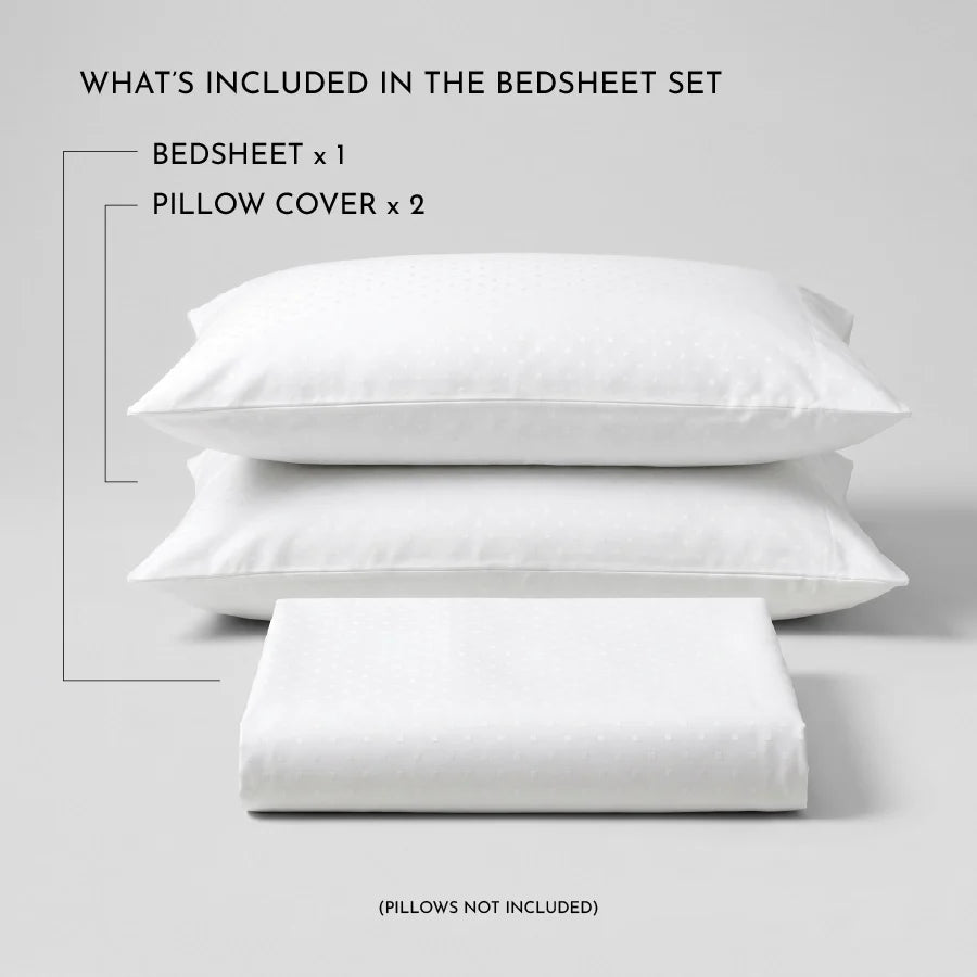 Bedsheet Set | Swiss Dot | 100% Cotton King Size Bedsheet + 2 Pillow Cases | 300TC - Swiss-Dot-White