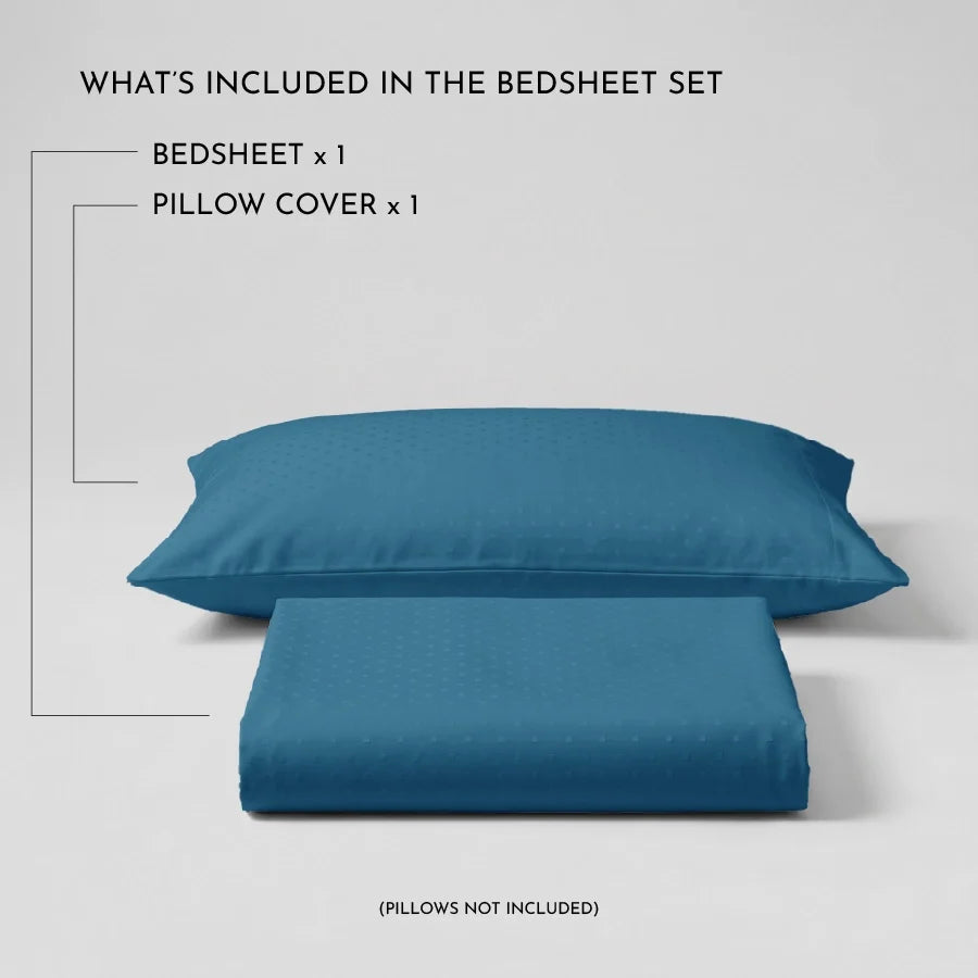 Bedsheet Set | Swiss Dot | 100% Cotton Single Size Bedsheet + 1 Pillow Case | 300TC - Single - Swiss-Dot-Azure-Blue