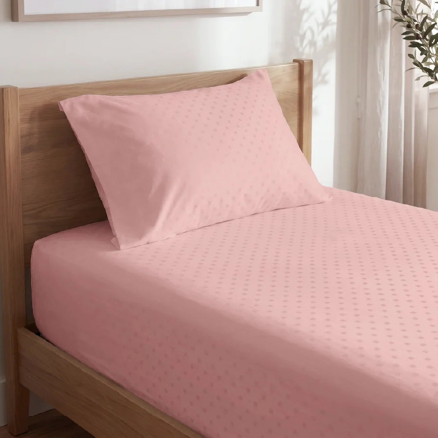Bedsheet Set | Swiss Dot | 100% Cotton Single Size Bedsheet + 1 Pillow Case | 300TC - Single - Swiss-Dot-Cameo-Rose