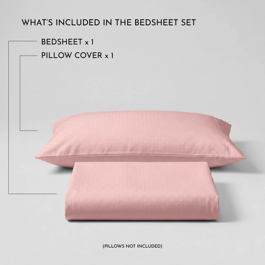 Bedsheet Set | Swiss Dot | 100% Cotton Single Size Bedsheet + 1 Pillow Case | 300TC - Single - Swiss-Dot-Cameo-Rose