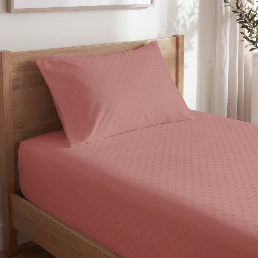 Bedsheet Set | Swiss Dot | 100% Cotton Single Size Bedsheet + 1 Pillow Case | 300TC - Single - Swiss-Dot-Desert-Sand